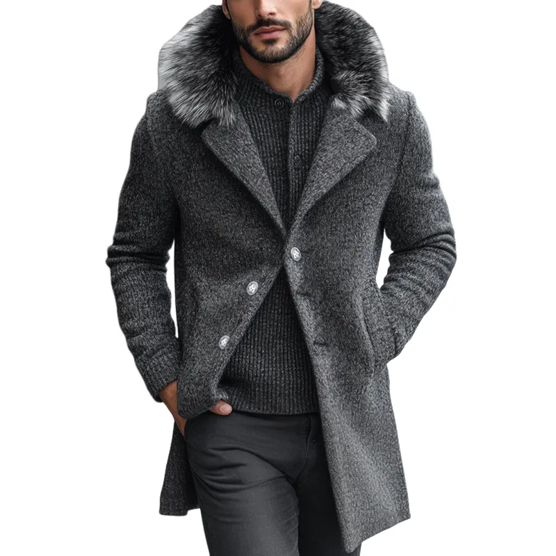 Men's Retro Casual Fur Collar Mid-Length Coat MTA2271I3TO sold by Manly
