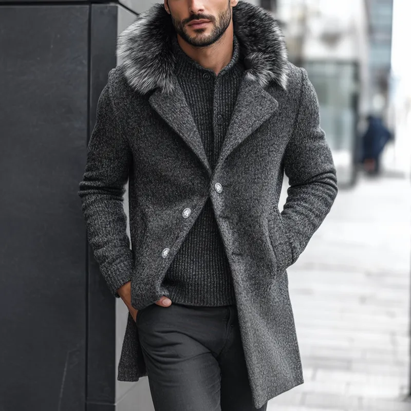 Men's Retro Casual Fur Collar Mid-Length Coat MTA2271I3TO sold by Manly product image thumbnail 2