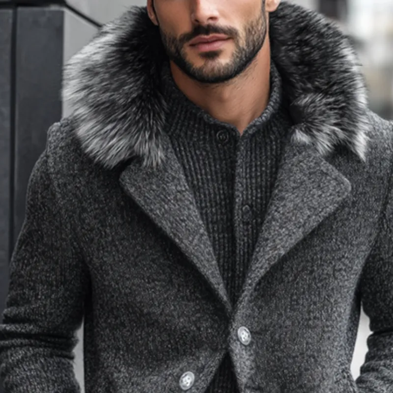 Men's Retro Casual Fur Collar Mid-Length Coat MTA2271I3TO sold by Manly product image thumbnail 3
