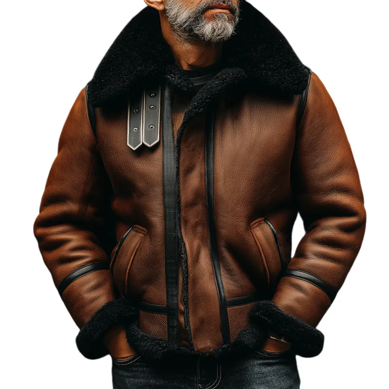 Men's Retro Casual Faux Fur Warm Lapel Jacket MTA0902I5TO sold by Manly