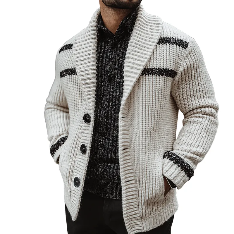 Men's Retro Casual Simple Striped Lapel Button Cardigan MTA1862I2TO sold by Manly