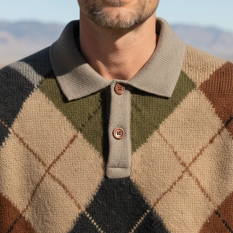 Men's Winter Fashion Diamond Pattern Cotton Yarn Knitted Henley Collar Loose Sweater MTA1054J2P sold by Manly product image thumbnail 3