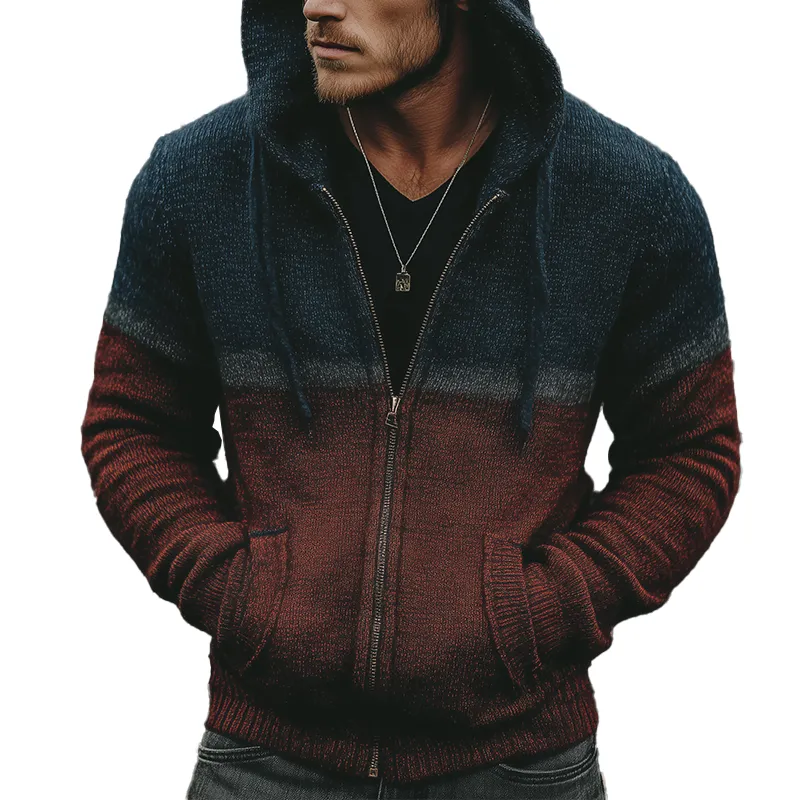 Men's Winter Fashion Contrast Color Cotton Knitted Hooded Cardigan Sweater MTA1097J4P sold by Manly