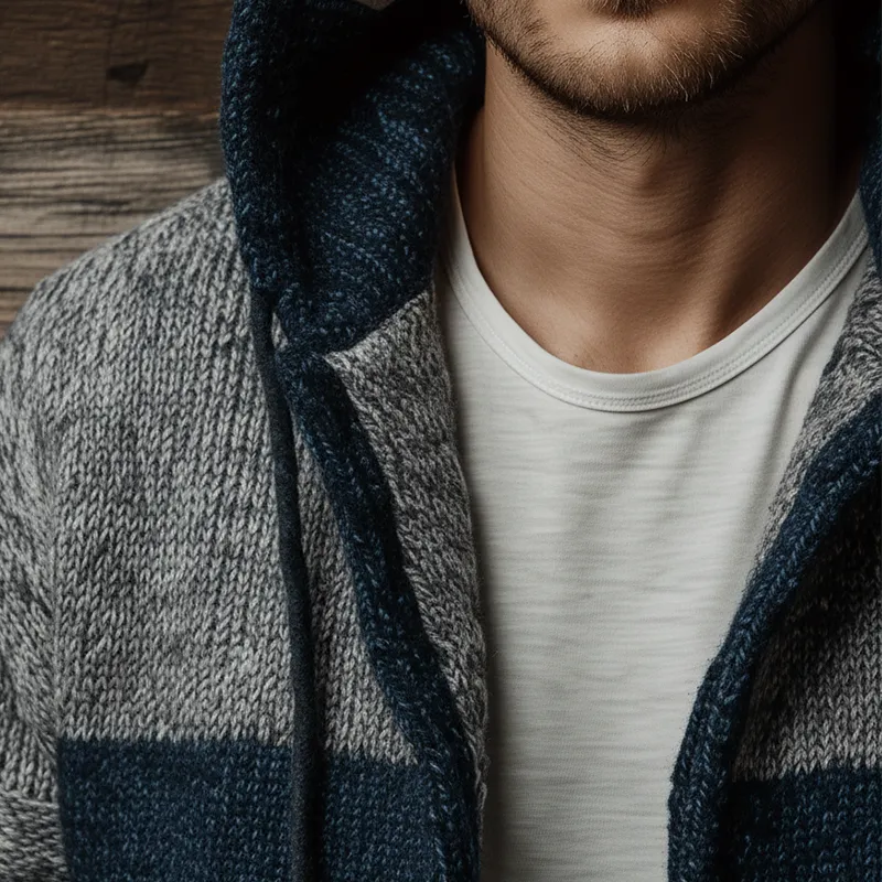 Men's Winter Fashion Mixed Color Cotton Knitted Hooded Cardigan Sweater MTA1041J7P sold by Manly product image thumbnail 3