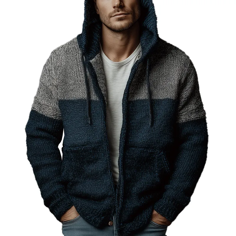 Men's Winter Fashion Mixed Color Cotton Knitted Hooded Cardigan Sweater MTA1041J7P sold by Manly