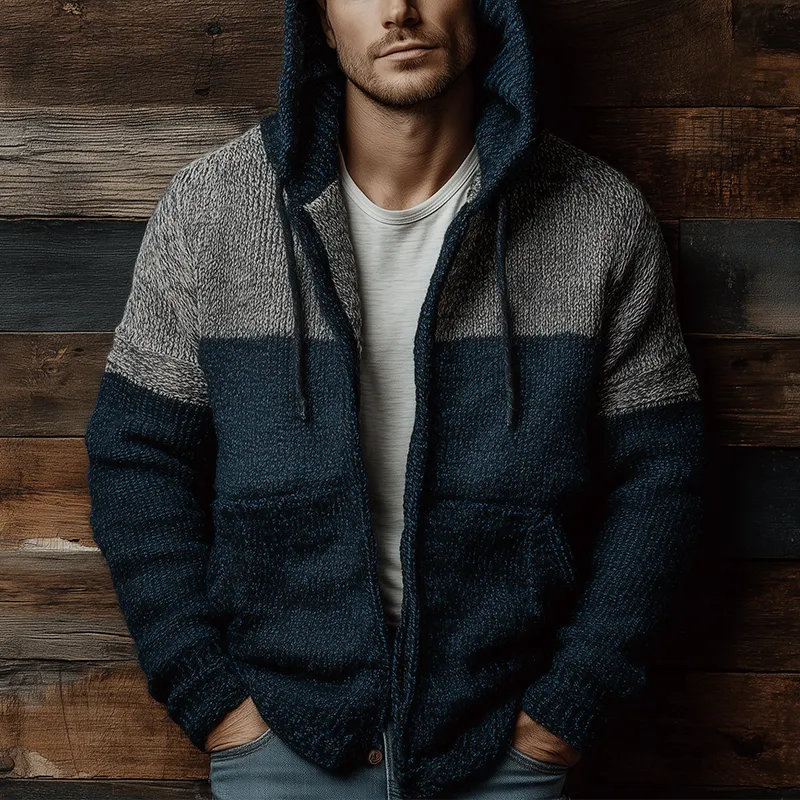 Men's Winter Fashion Mixed Color Cotton Knitted Hooded Cardigan Sweater MTA1041J7P sold by Manly product image thumbnail 2