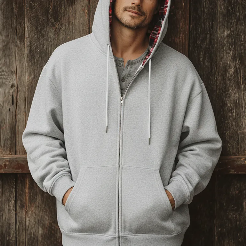 Men's Fashion Plaid Lined Cotton Blended Hooded Zipper Sweatshirt MTA1030J2P sold by Manly product image thumbnail 3