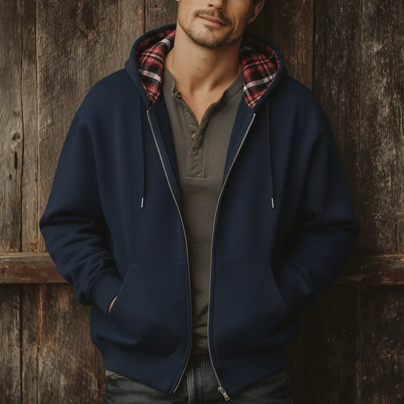 Men's Fashion Plaid Lined Cotton Blended Hooded Zipper Sweatshirt MTA1030J2P sold by Manly product image thumbnail 4