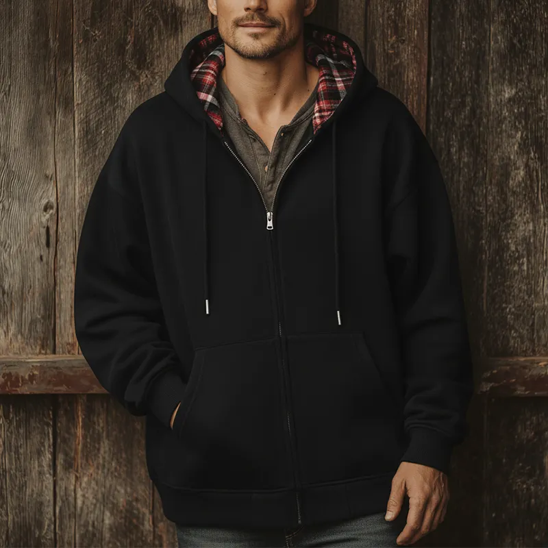 Men's Fashion Plaid Lined Cotton Blended Hooded Zipper Sweatshirt MTA1030J2P sold by Manly product image thumbnail 2