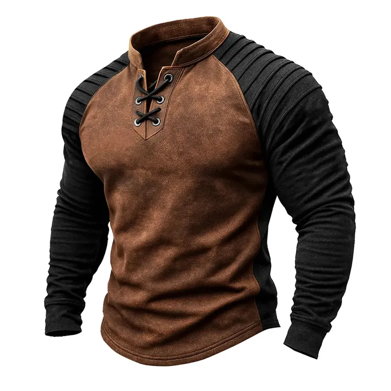 Men's Colorblock Blend Faux Suede Stand Collar Lace-Up Sweatshirt MTA0957J4X made by Manly