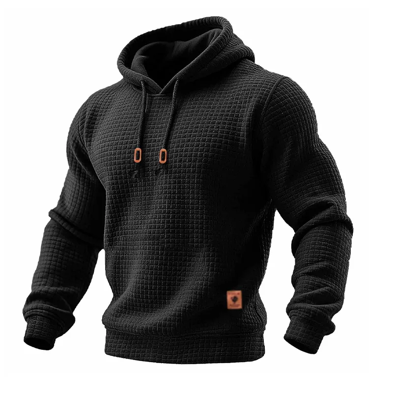 Men's Solid Color Plaid Textured Pullover Hoodie MTA0957J9X sold by Manly product image thumbnail 3