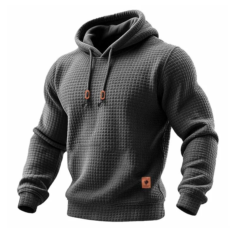 Men's Solid Color Plaid Textured Pullover Hoodie MTA0957J9X sold by Manly