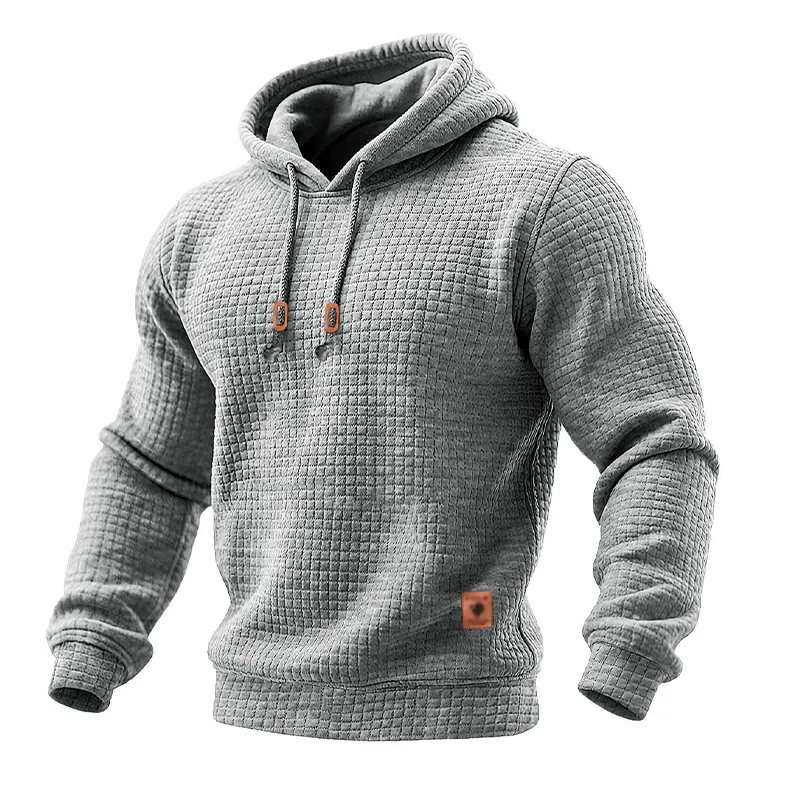 Men's Solid Color Plaid Textured Pullover Hoodie MTA0957J9X sold by Manly product image thumbnail 2