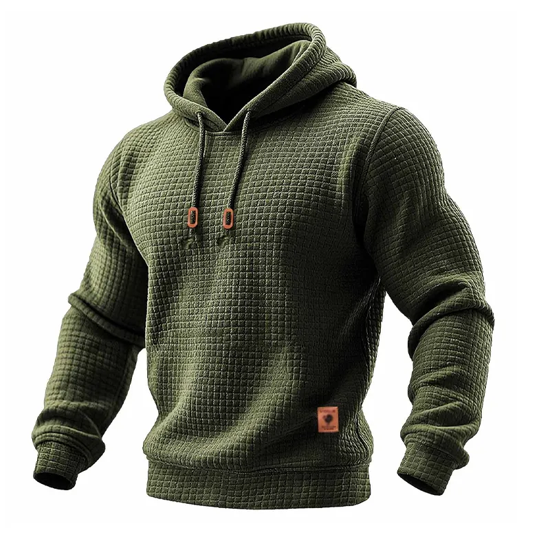 Men's Solid Color Plaid Textured Pullover Hoodie MTA0957J9X sold by Manly product image thumbnail 4
