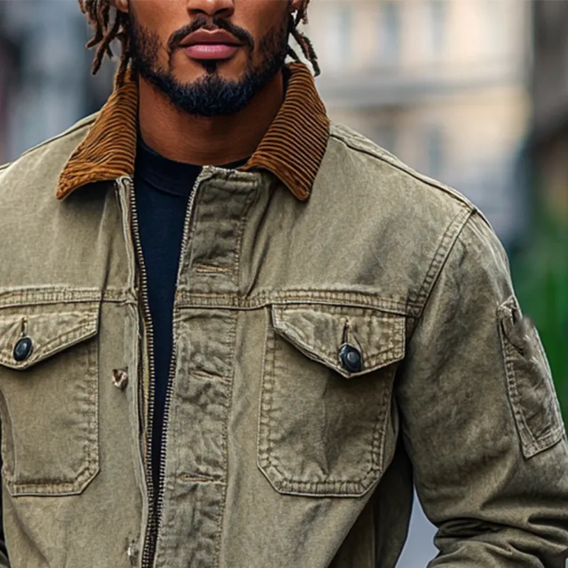 Men's Retro Western Cowboy Style Spliced Lapel Corduroy Denim Jacket MTA3051I0X sold by Manly product image thumbnail 3