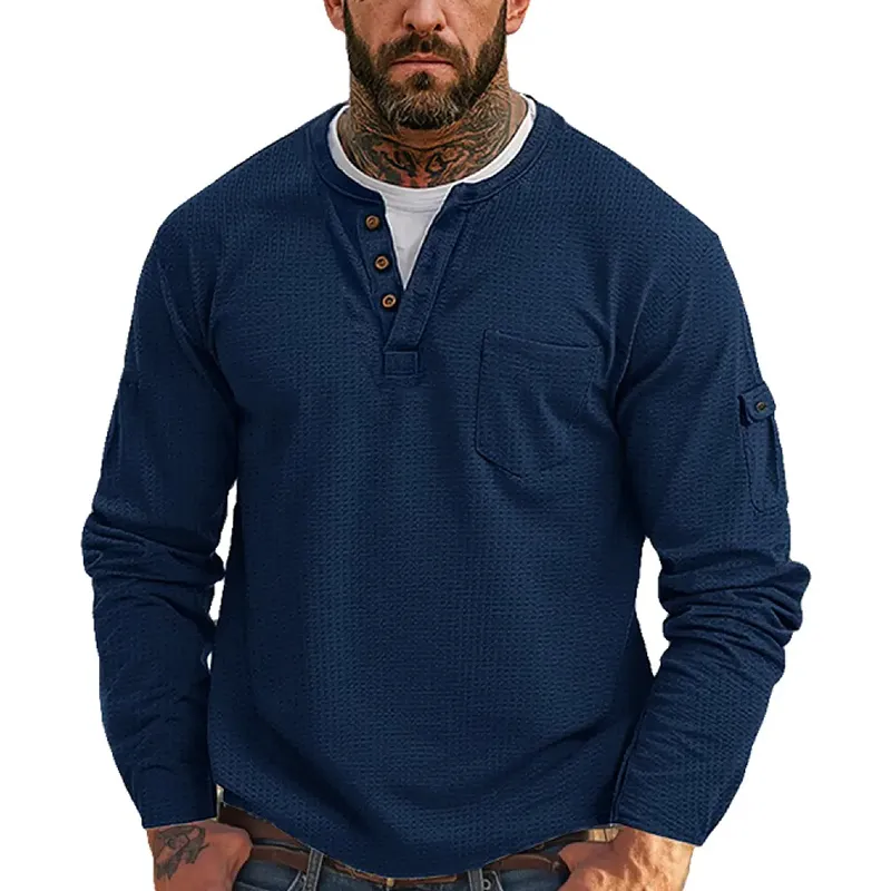 Men's Contrast Waffle Button Crew Neck Long Sleeve T-shirt MTA0965J1X sold by Manly