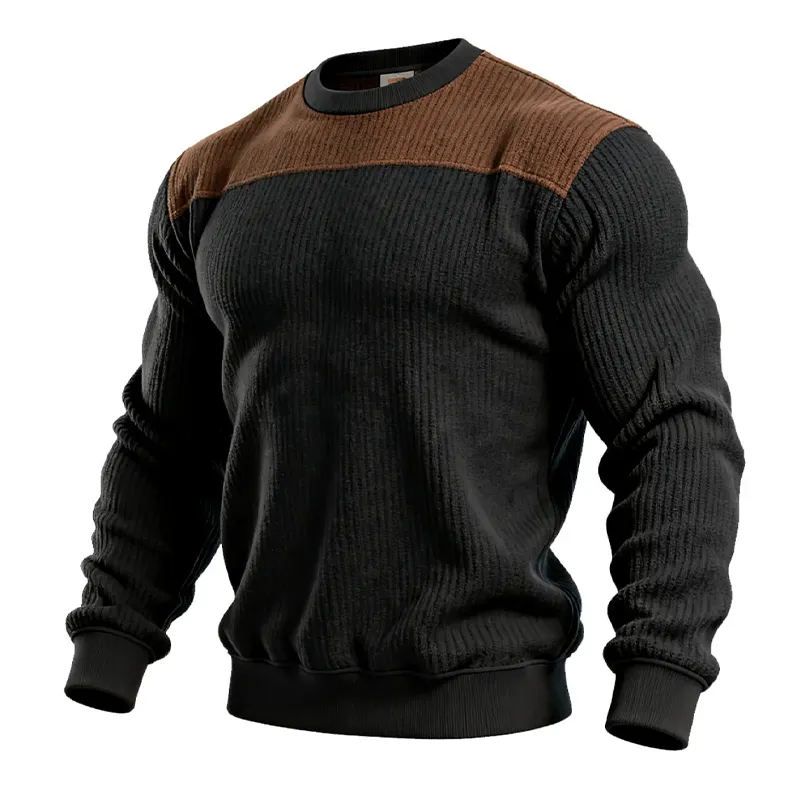 Men's Cotton Blend Knitted Contrast Color Round Neck Long Sleeve T-shirt MTA0988J7X sold by Manly