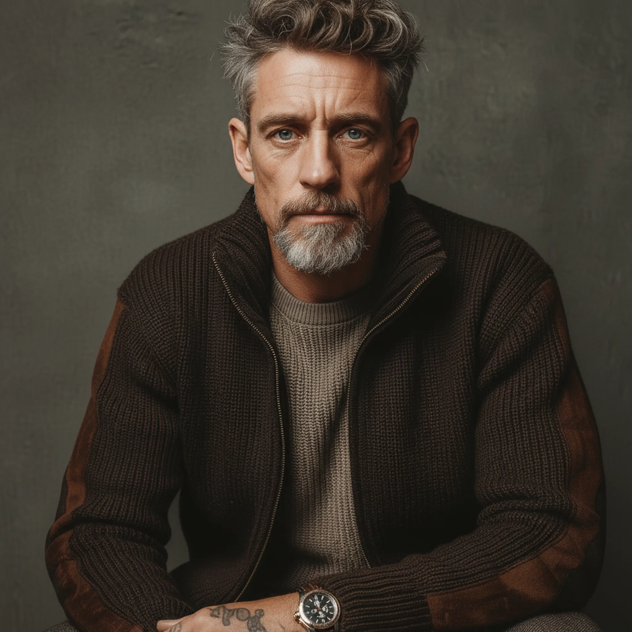 Men's Classic Casual Sleeve Paneled Faux Suede Stand Collar Zippered Knit Cardigan MTA0907J5K sold by Manly product image thumbnail 5