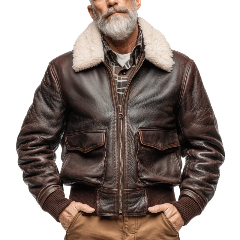 Men's Classic Retro Western Tough Style Detachable Fur Collar Zipper PU Leather Jacket MTA0901J7K sold by Manly
