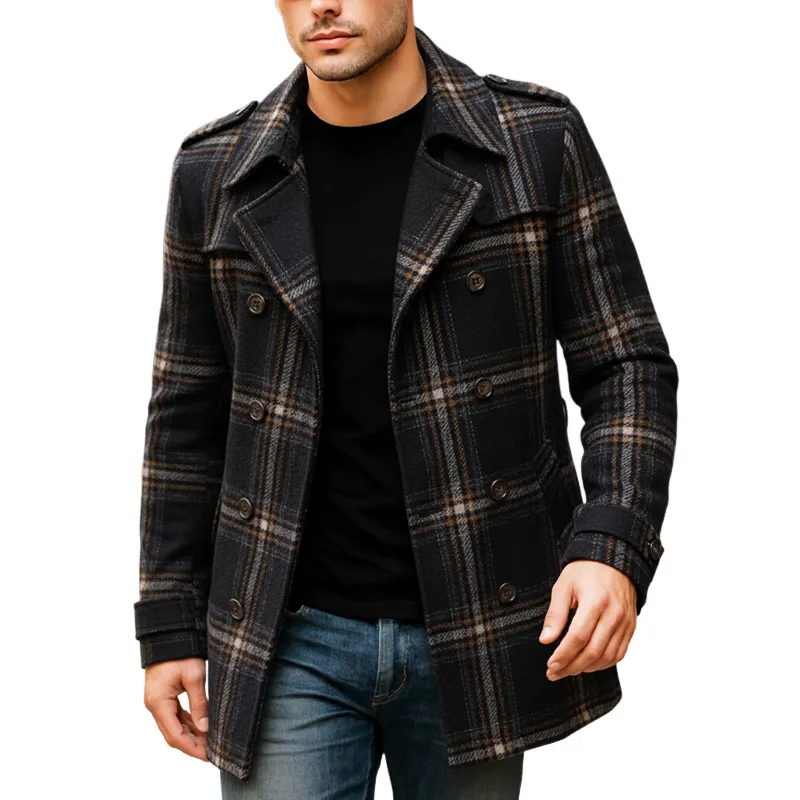 Men's Classic Double-Breasted Plaid Cropped Coat MTA0943J0U sold by Manly