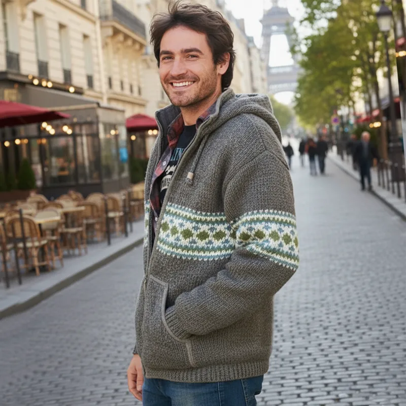 Men's Classic Colorblock Jacquard Hooded Zippered Cardigan MTA0939J1U sold by Manly product image thumbnail 5