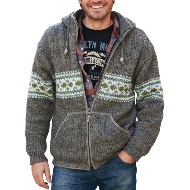 Men's Classic Colorblock Jacquard Hooded Zippered Cardigan MTA0939J1U sold by Manly