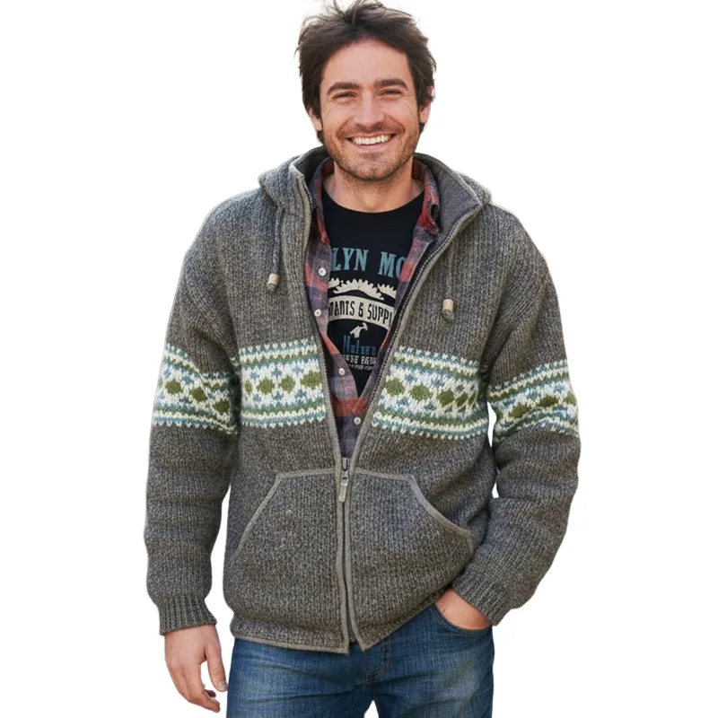 Men's Classic Colorblock Jacquard Hooded Zippered Cardigan MTA0939J1U sold by Manly product image thumbnail 3