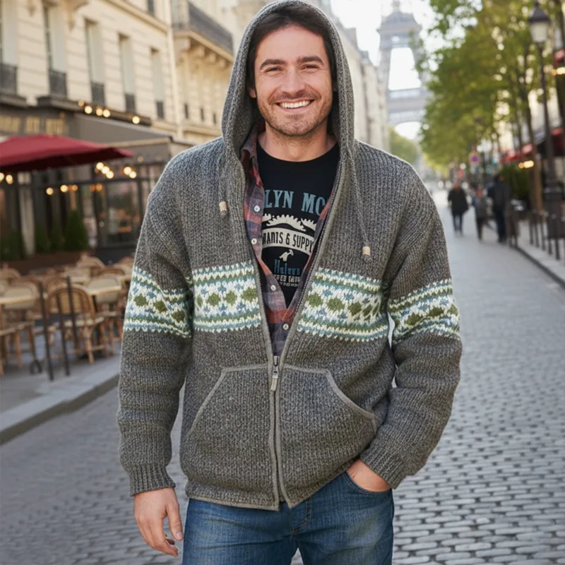 Men's Classic Colorblock Jacquard Hooded Zippered Cardigan MTA0939J1U sold by Manly product image thumbnail 4