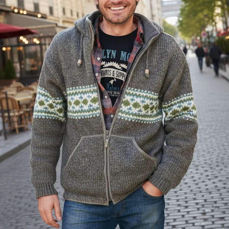 Men's Classic Colorblock Jacquard Hooded Zippered Cardigan MTA0939J1U sold by Manly product image thumbnail 2