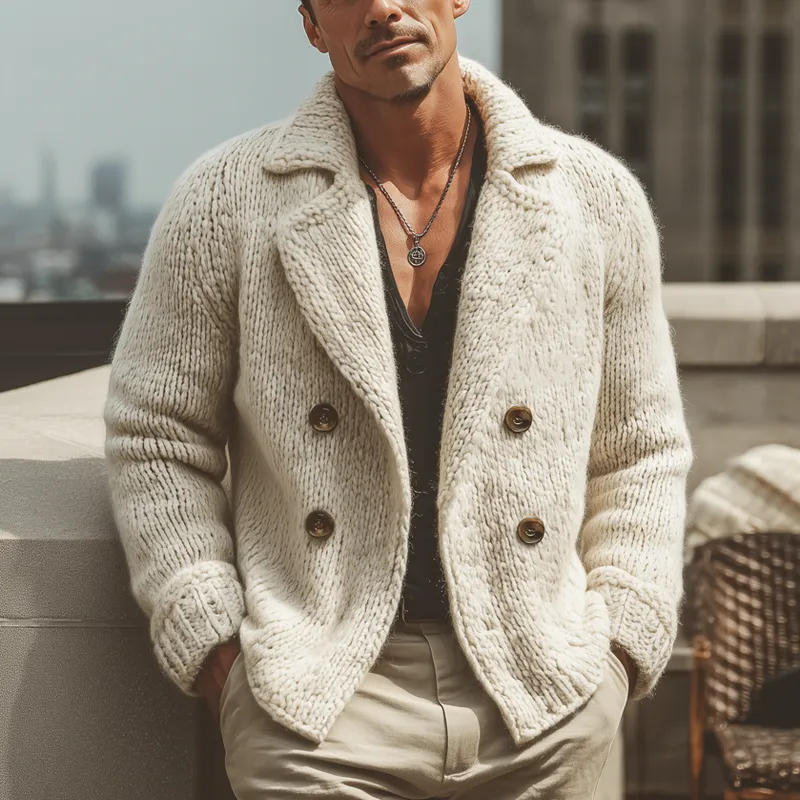 Men's Vintage Double-Breasted Notch Lapel Knit Cardigan MTA0941J4U sold by Manly product image thumbnail 3