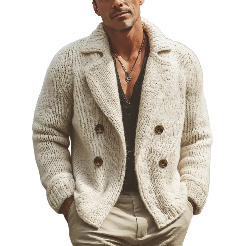 Men's Vintage Double-Breasted Notch Lapel Knit Cardigan MTA0941J4U sold by Manly