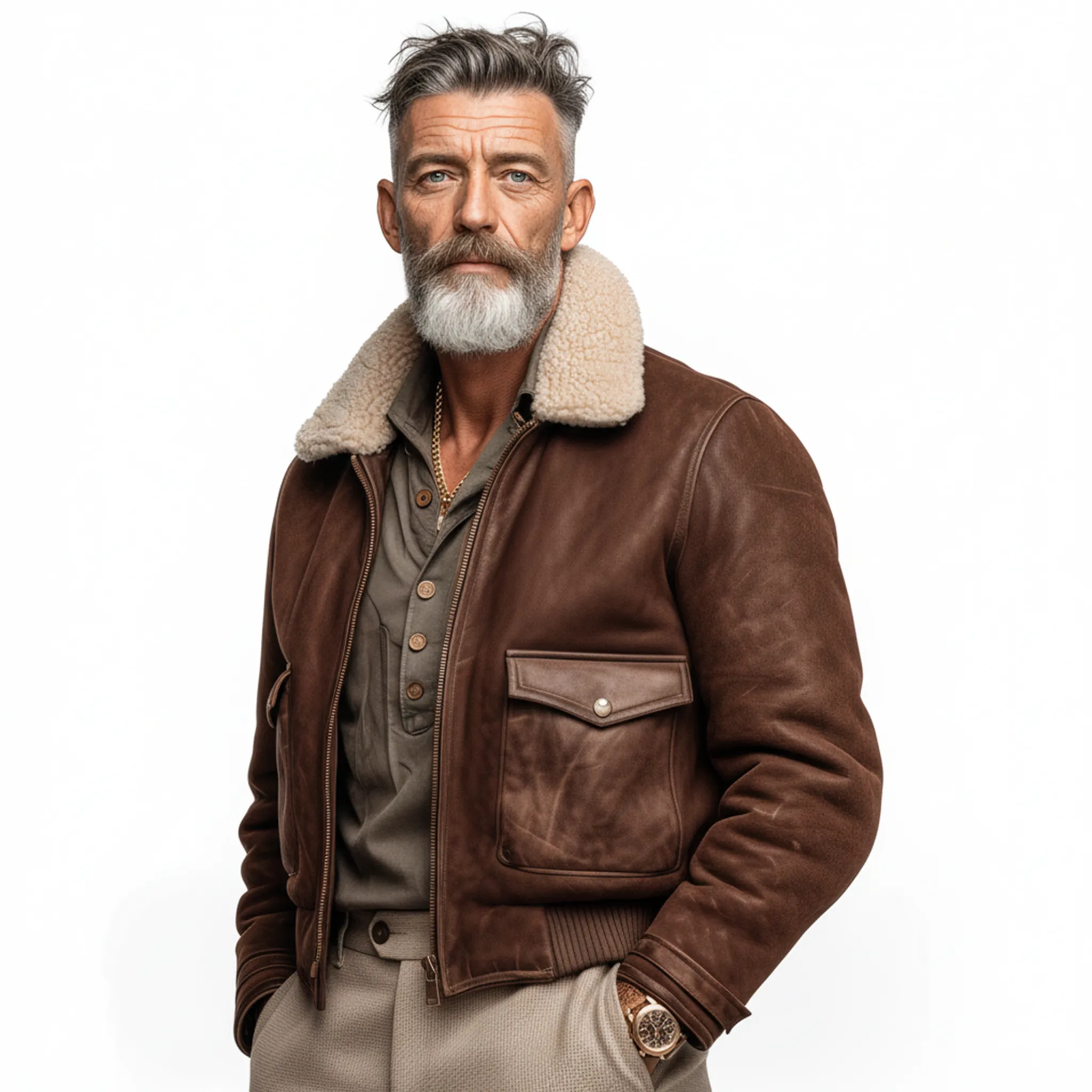 Men's Classic Vintage Western Tough Style Detachable Fur Collar Faux Suede Leather Zip-Up Jacket MTA0918J2K sold by Manly product image thumbnail 3