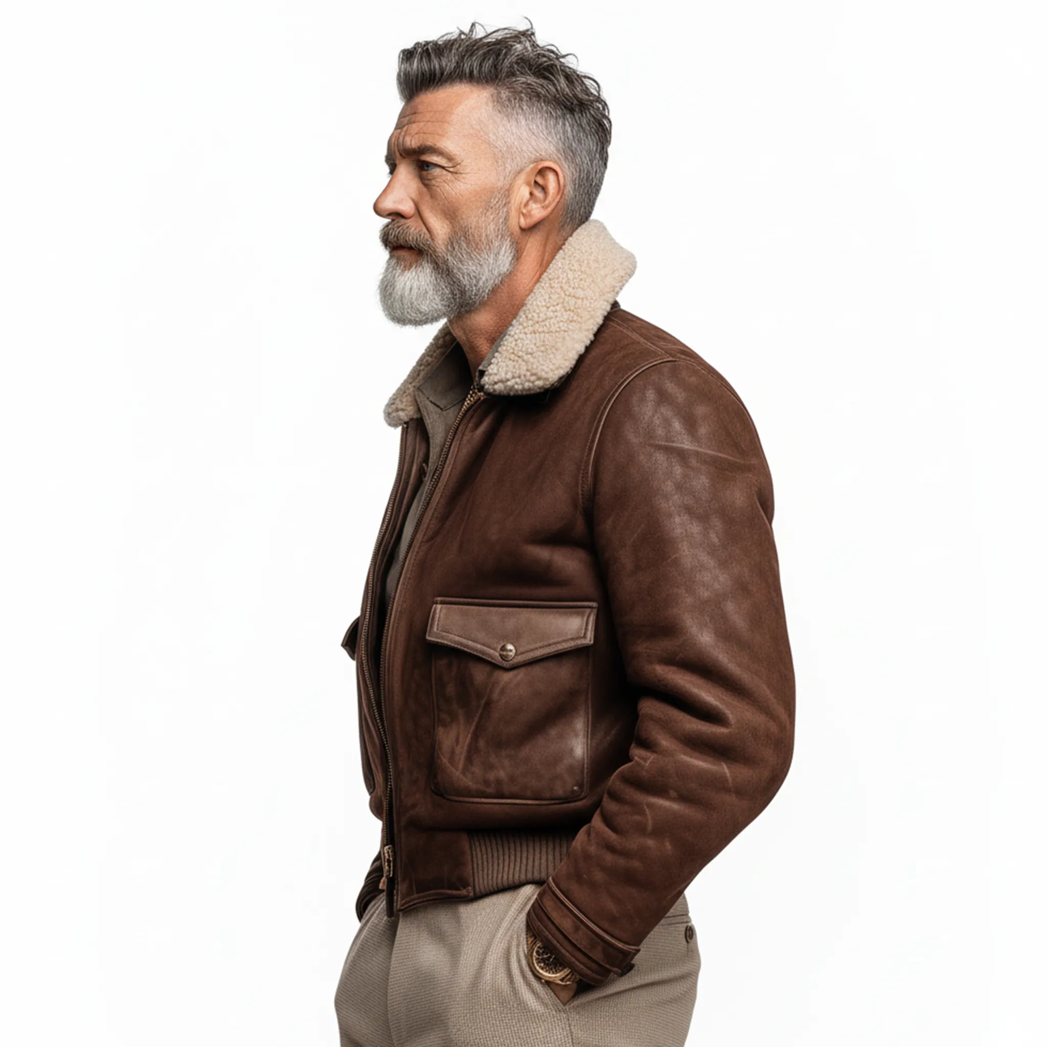 Men's Classic Vintage Western Tough Style Detachable Fur Collar Faux Suede Leather Zip-Up Jacket MTA0918J2K sold by Manly product image thumbnail 5