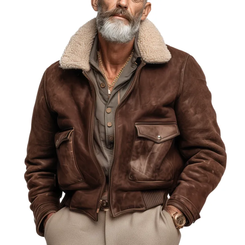 Men's Classic Vintage Western Tough Style Detachable Fur Collar Faux Suede Leather Zip-Up Jacket MTA0918J2K sold by Manly