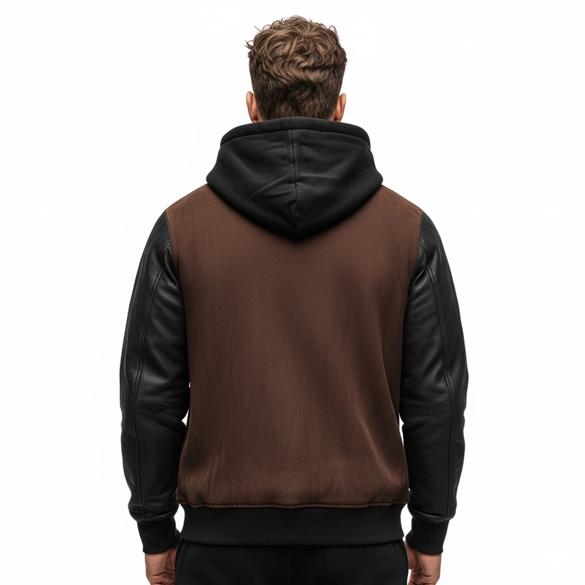 Men's Classic Casual Sleeve Stitching PU Leather Loose Faux Suede Hoodie MTA0983J5K sold by Manly product image thumbnail 5