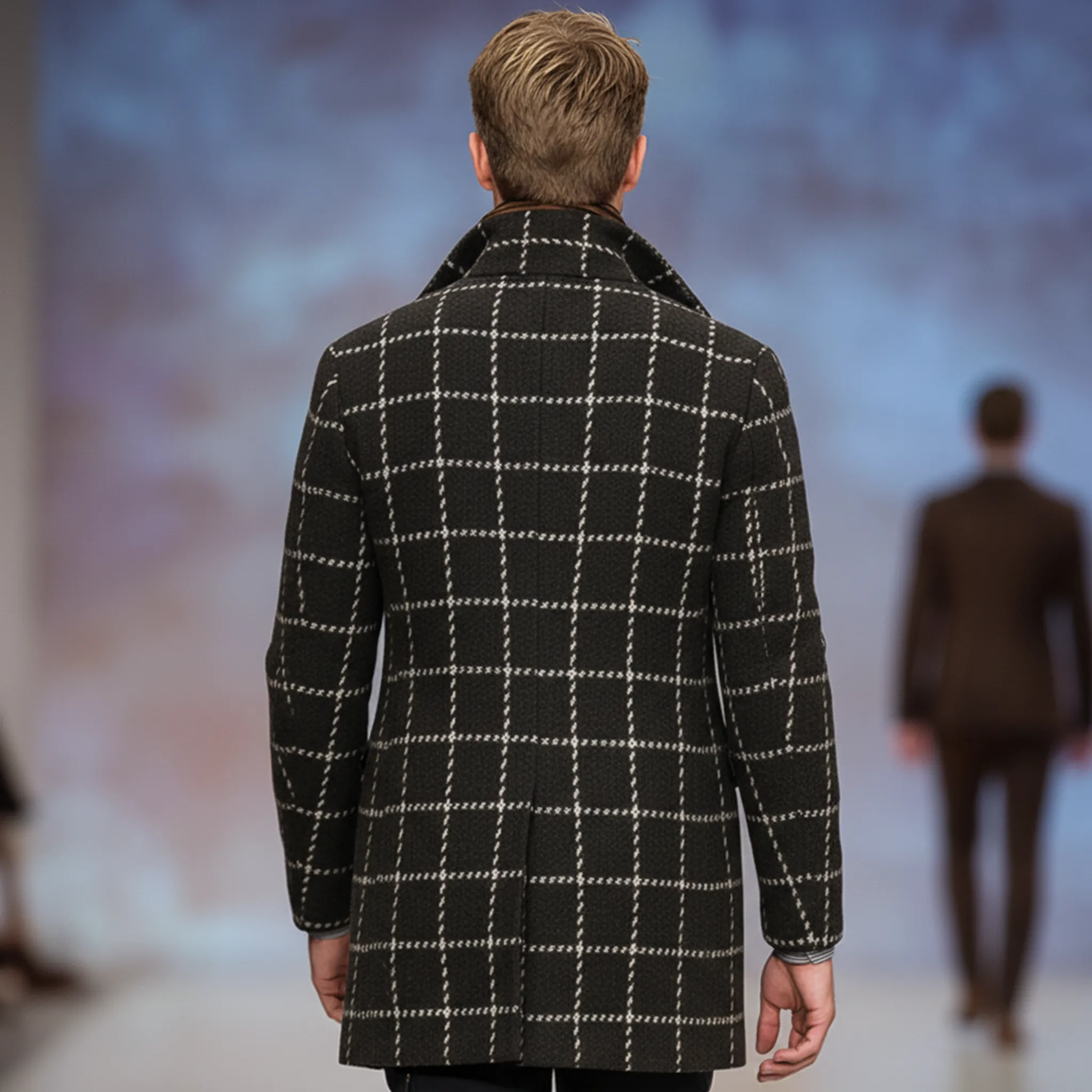 Men's Classic Retro Lapel Faux Plaid Woolen Single-breasted Coat MTA1104J3K sold by Manly product image thumbnail 4