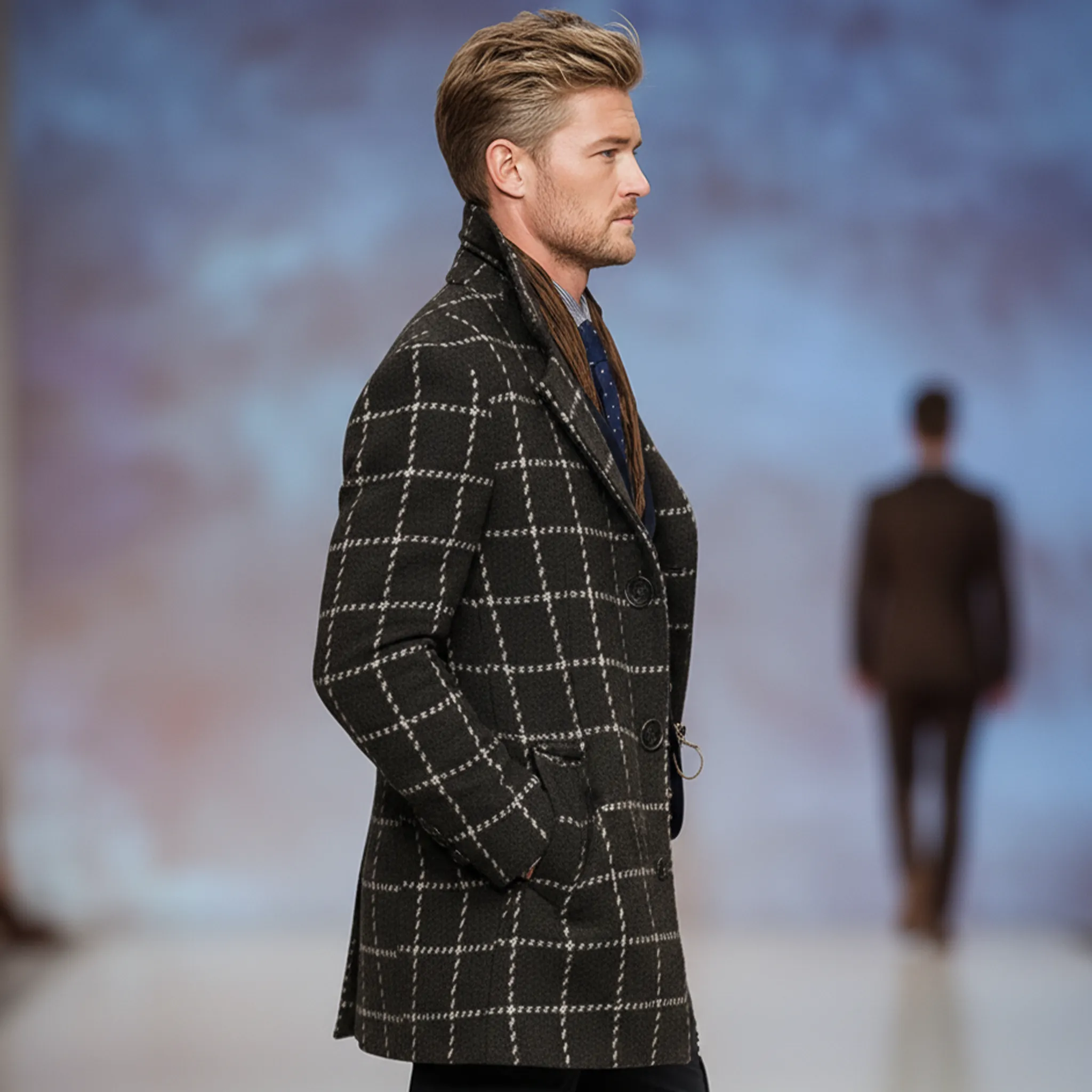 Men's Classic Retro Lapel Faux Plaid Woolen Single-breasted Coat MTA1104J3K sold by Manly product image thumbnail 3