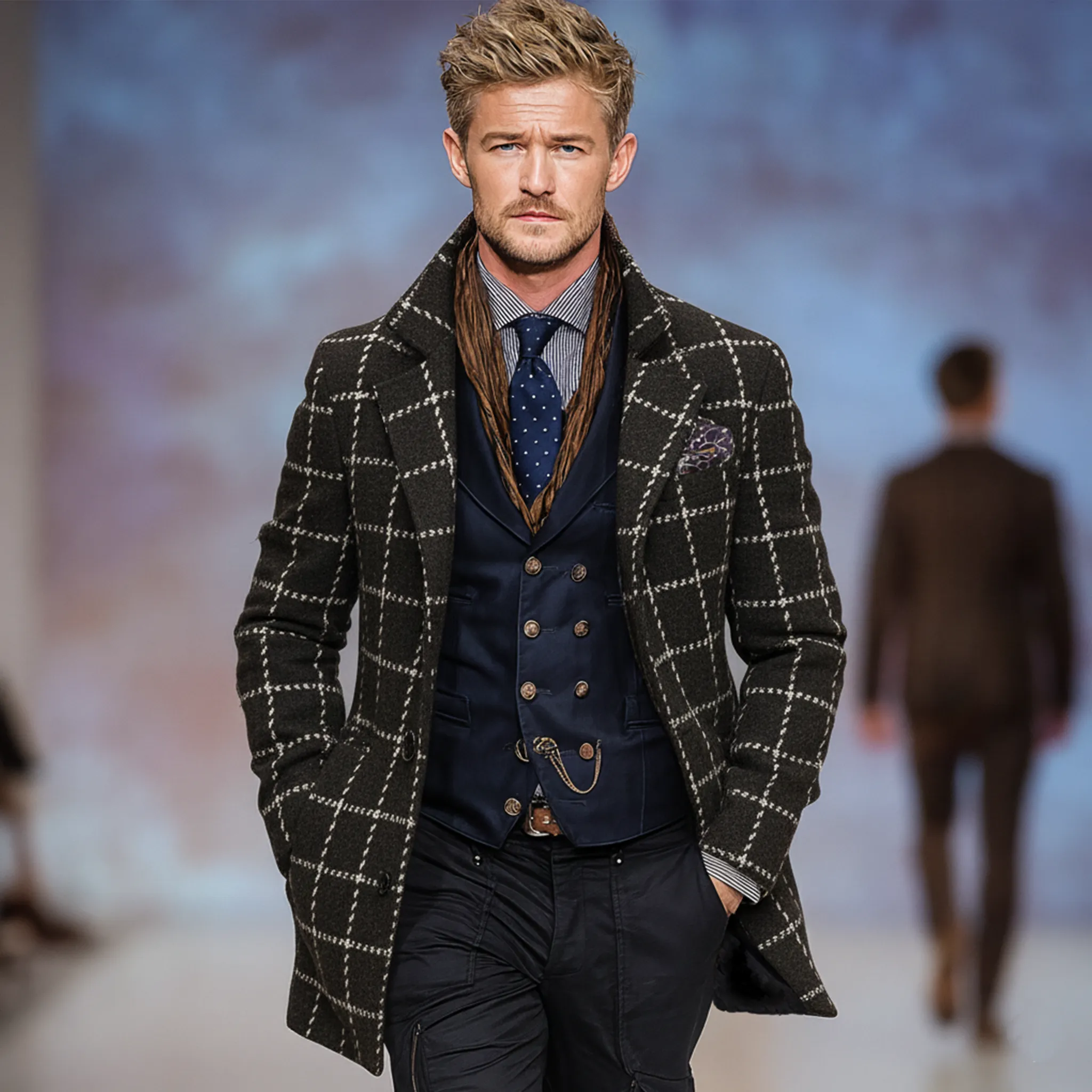 Men's Classic Retro Lapel Faux Plaid Woolen Single-breasted Coat MTA1104J3K sold by Manly product image thumbnail 2