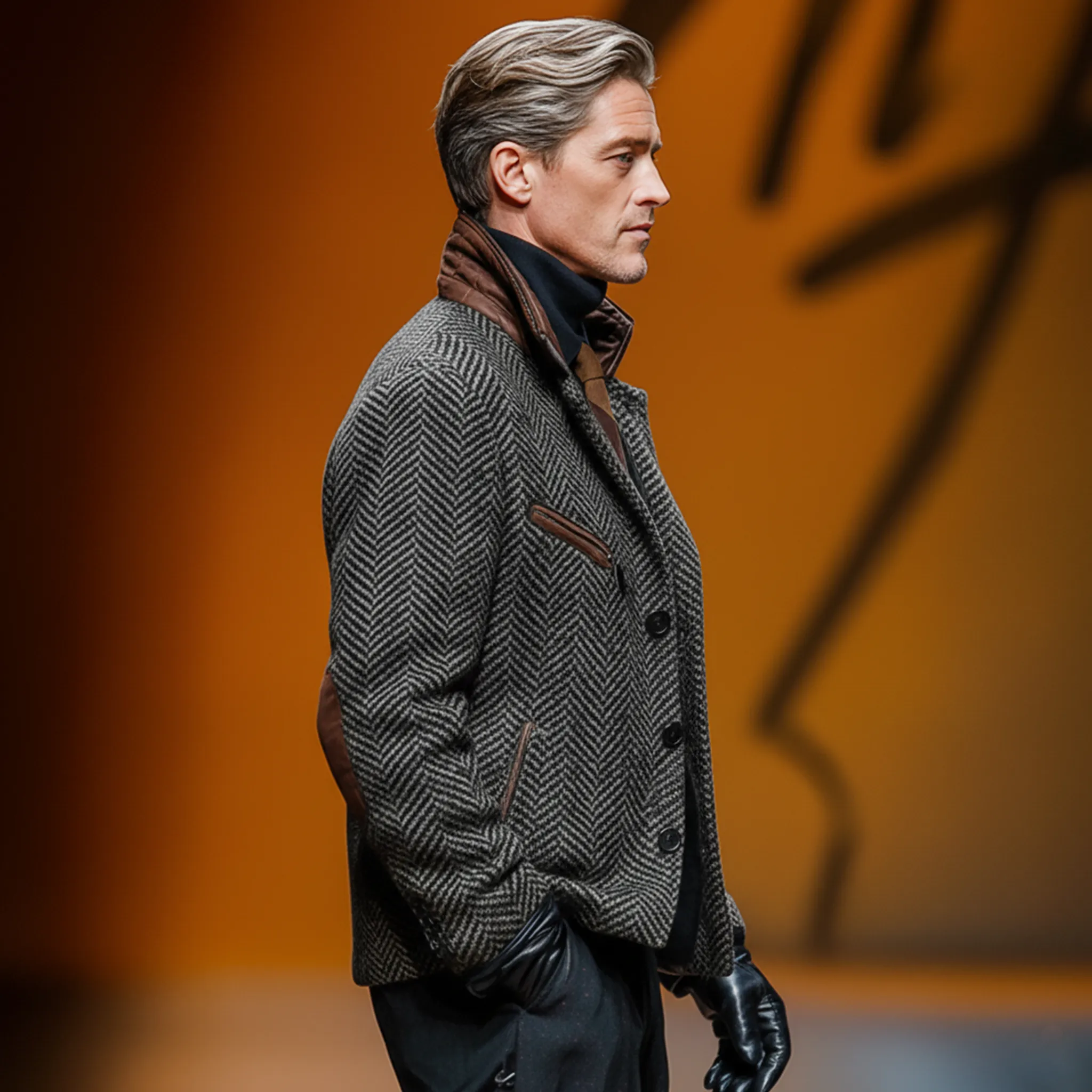 Men's Classic Retro Stand Collar Faux Herringbone Woolen Multi-pocket Jacket MTA1158J4K sold by Manly product image thumbnail 5