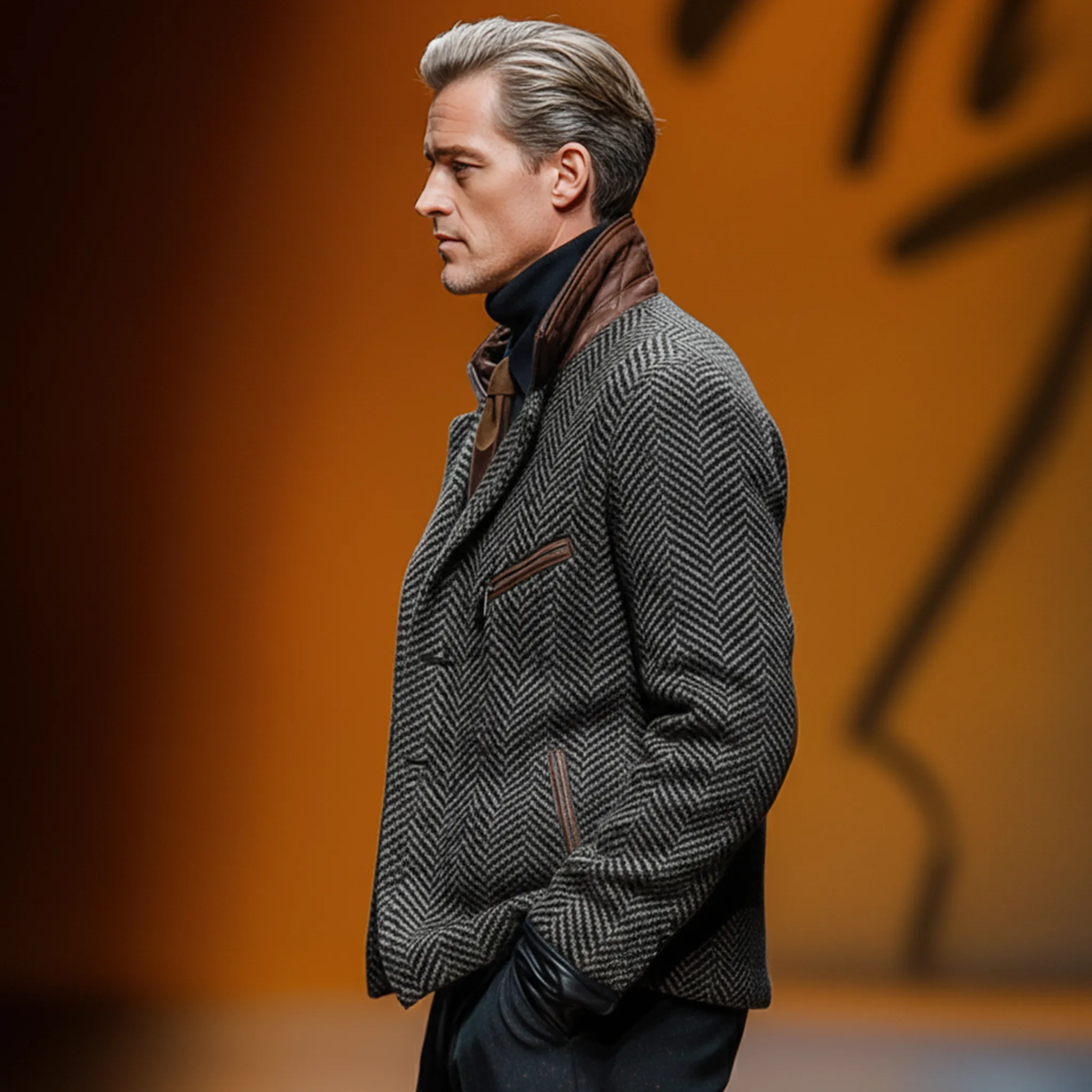 Men's Classic Retro Stand Collar Faux Herringbone Woolen Multi-pocket Jacket MTA1158J4K sold by Manly product image thumbnail 3