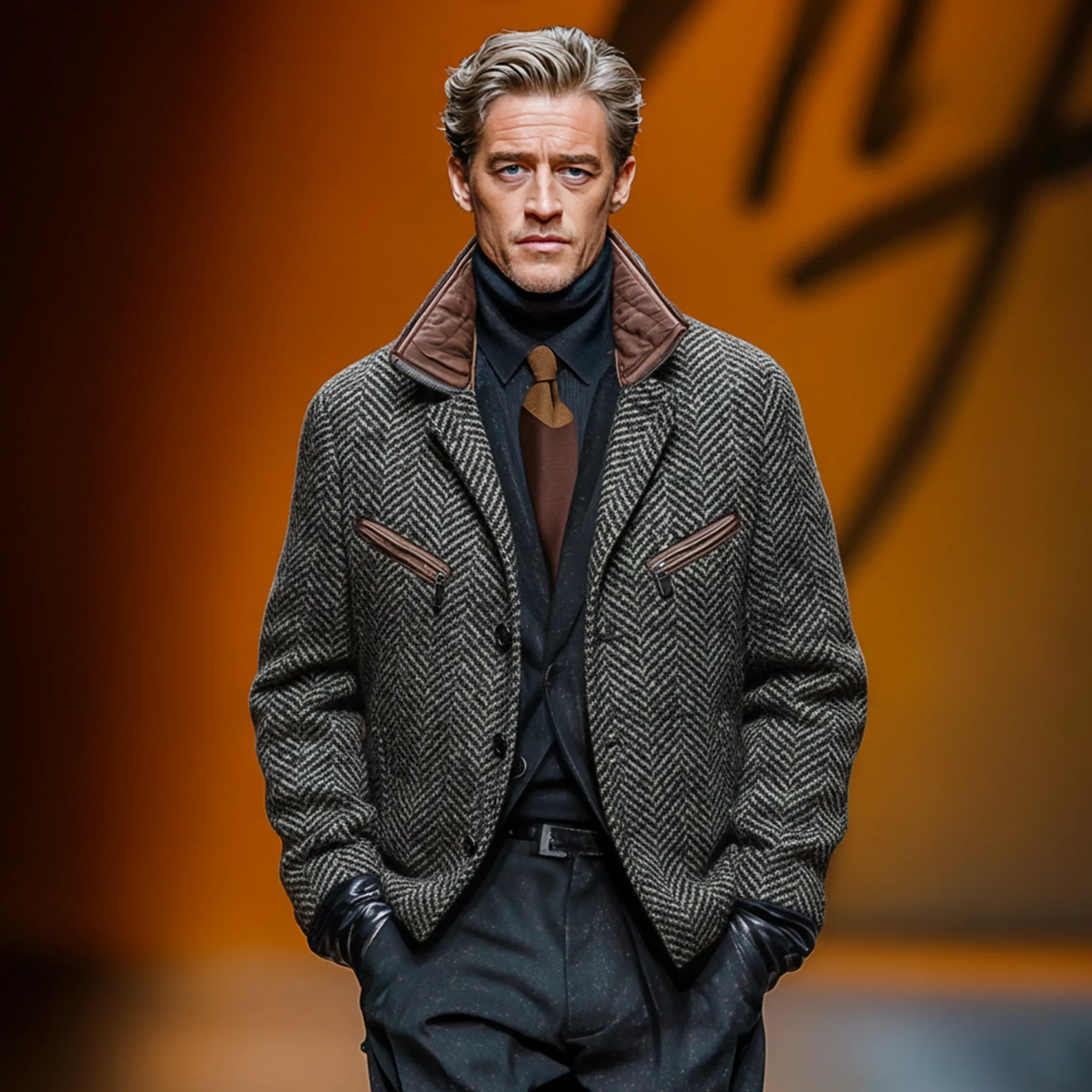 Men's Classic Retro Stand Collar Faux Herringbone Woolen Multi-pocket Jacket MTA1158J4K sold by Manly product image thumbnail 2