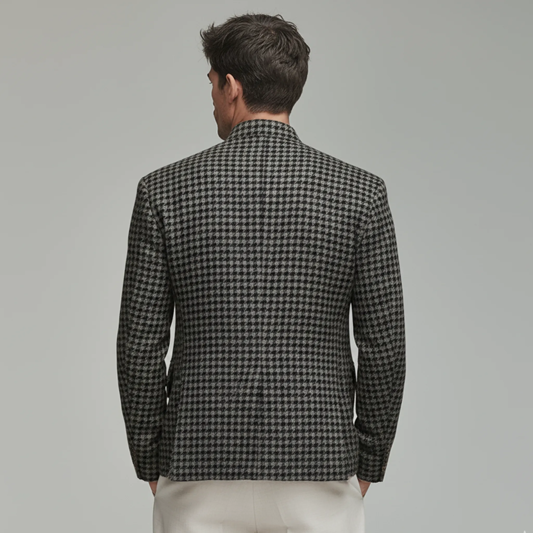 Men's Classic Retro Stand Collar Faux Houndstooth Wool Slim Fit Single-breasted Jacket MTA1187J8K sold by Manly product image thumbnail 4