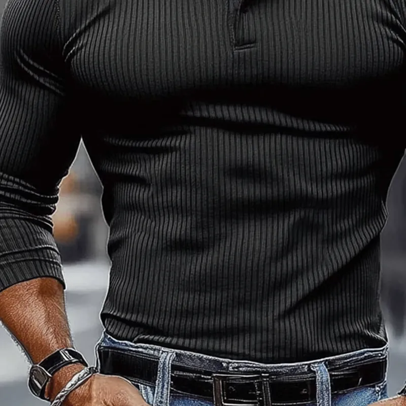 Men's Striped Textured Basic Elastic Long-sleeved POLO Shirt MTA1139J2X sold by Manly product image thumbnail 4