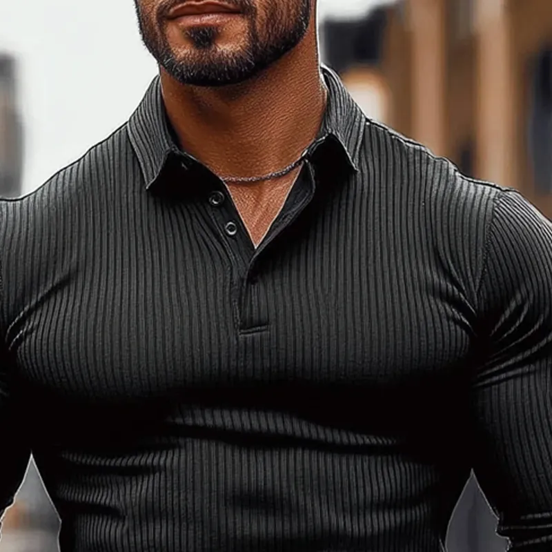 Men's Striped Textured Basic Elastic Long-sleeved POLO Shirt MTA1139J2X sold by Manly product image thumbnail 3