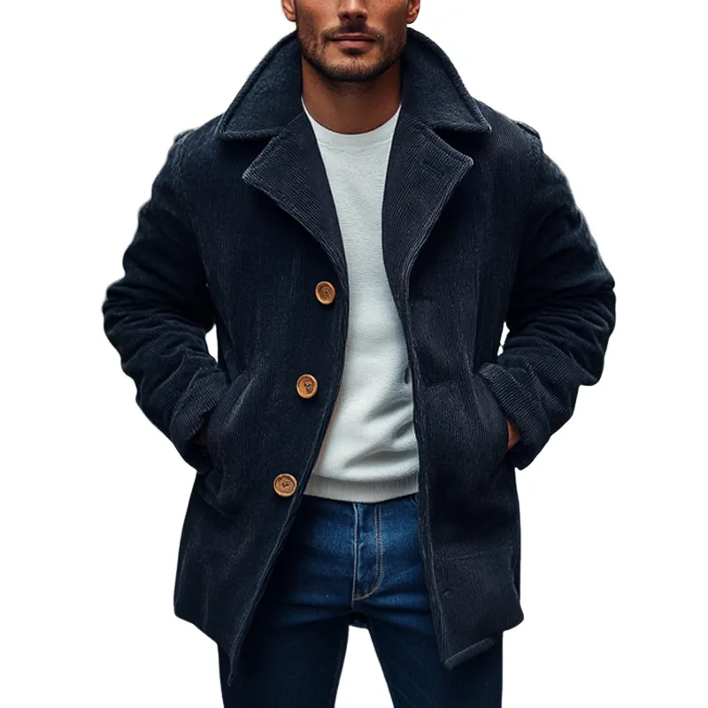 Men's Vintage Corduroy Solid Color Lapel Single-breasted Mid-length Coat MTA1196J1X sold by Manly