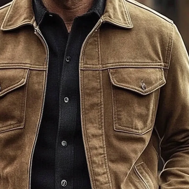 Men's Vintage Solid Color Western Cowboy Style Faux Suede Lapel Zipper Jacket MTA1143J4X sold by Manly product image thumbnail 3