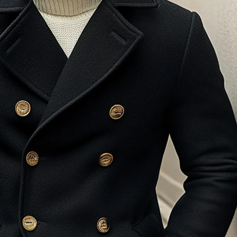 Men's Solid Color Faux Wool Double-breasted Lapel Jacket MTA1128J3X sold by Manly product image thumbnail 3