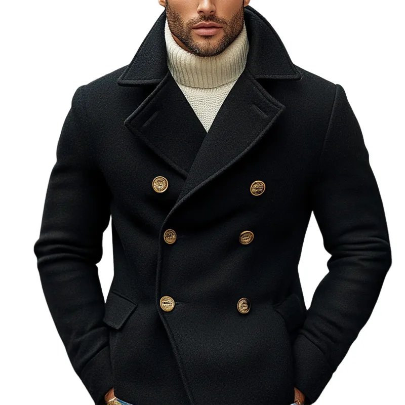 Men's Solid Color Faux Wool Double-breasted Lapel Jacket MTA1128J3X sold by Manly