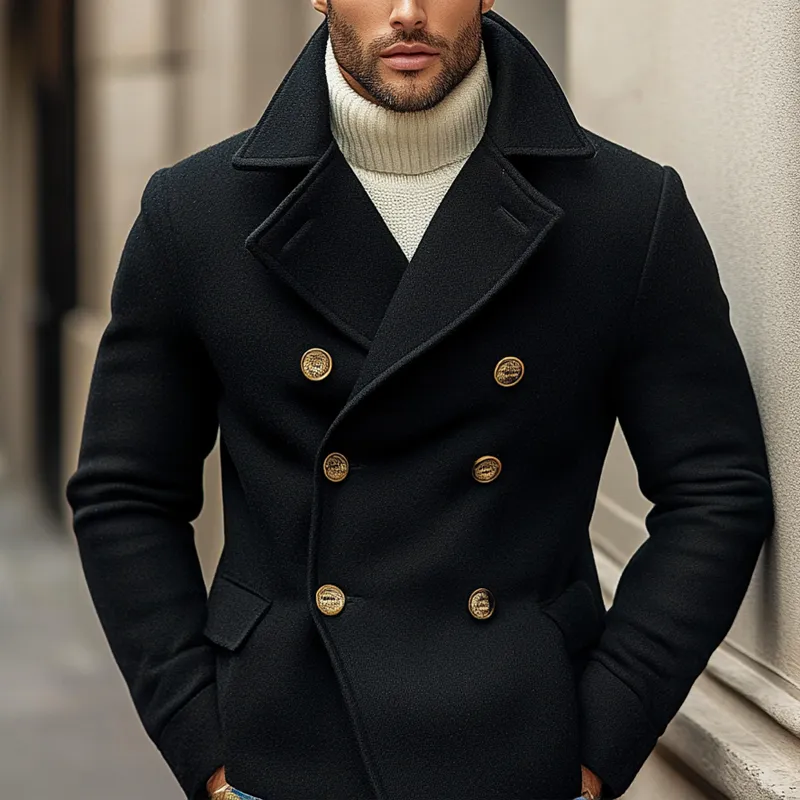 Men's Solid Color Faux Wool Double-breasted Lapel Jacket MTA1128J3X sold by Manly product image thumbnail 2