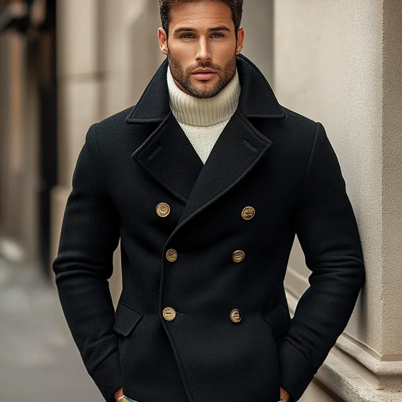 Men's Solid Color Faux Wool Double-breasted Lapel Jacket MTA1128J3X sold by Manly product image thumbnail 4